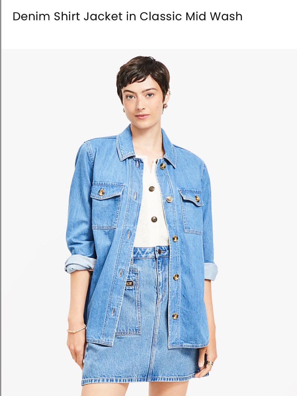 LOFT Oversized Mid-Wash Denim Shirt Jacket - Light Blue